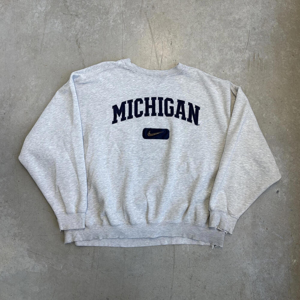Nike Gray "Michigan" Crewneck Sweatshirt with Navy Logo